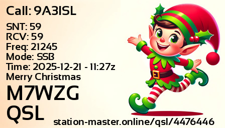QSL Card for M7WZG QSO with 9A3ISL