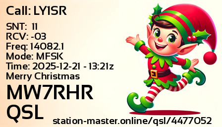 QSL Card for MW7RHR QSO with LY1SR