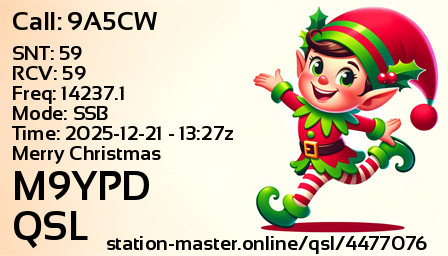 QSL Card for M9YPD QSO with 9A5CW