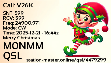 QSL Card for M0NMM QSO with V26K