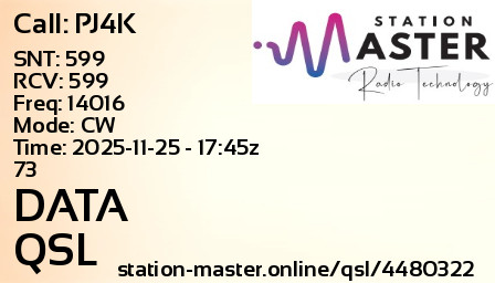 QSL Card for DATA QSO with PJ4K