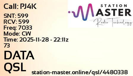 QSL Card for DATA QSO with PJ4K