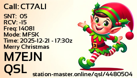 QSL Card for M7EJN QSO with CT7ALI