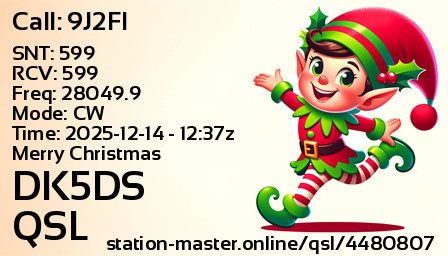 QSL Card for DK5DS QSO with 9J2FI