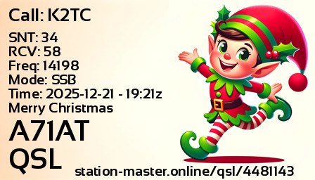 QSL Card for A71AT QSO with K2TC