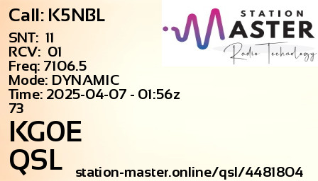 QSL Card for KG0E QSO with K5NBL