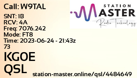 QSL Card for KG0E QSO with W9TAL