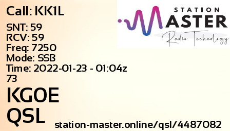 QSL Card for KG0E QSO with KK1L