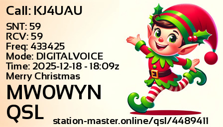 QSL Card for MW0WYN QSO with KJ4UAU