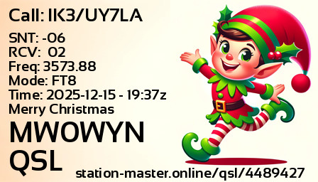 QSL Card for MW0WYN QSO with IK3/UY7LA