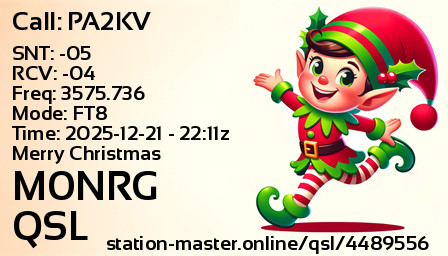 QSL Card for M0NRG QSO with PA2KV
