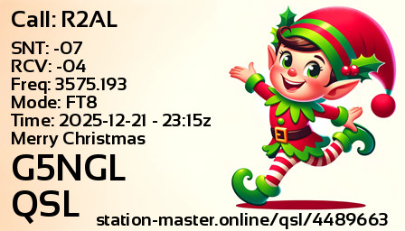QSL Card for G5NGL QSO with R2AL