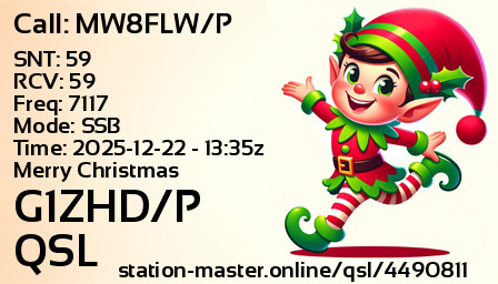QSL Card for G1ZHD/P QSO with MW8FLW/P