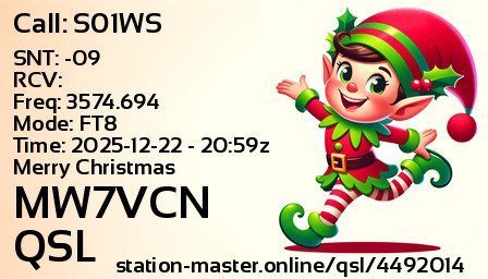 QSL Card for MW7VCN QSO with S01WS