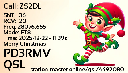 QSL Card for PD3RMV QSO with ZS2DL