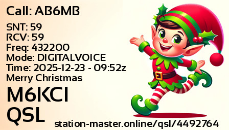QSL Card for M6KCI QSO with AB6MB