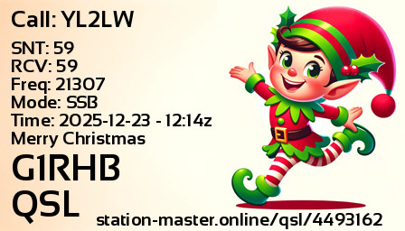 QSL Card for G1RHB QSO with YL2LW