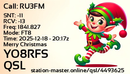 QSL Card for YO8RFS QSO with RU3FM