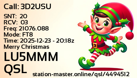 QSL Card for LU5MMM QSO with 3D2USU