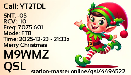 QSL Card for M9WMZ QSO with YT2TDL