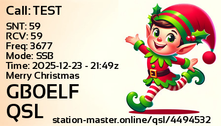 QSL Card for GB0ELF QSO with TEST