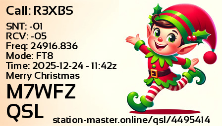 QSL Card for M7WFZ QSO with R3XBS