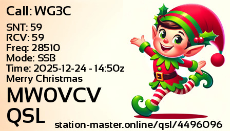 QSL Card for MW0VCV QSO with WG3C