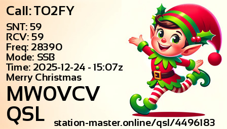 QSL Card for MW0VCV QSO with TO2FY