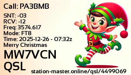 QSL Card for MW7VCN QSO with PA3BMB