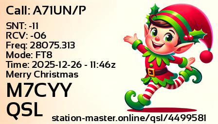 QSL Card for M7CYY QSO with A71UN/P