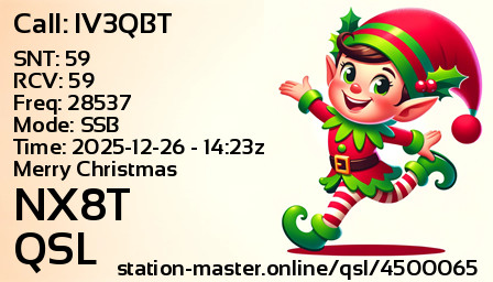 QSL Card for NX8T QSO with IV3QBT