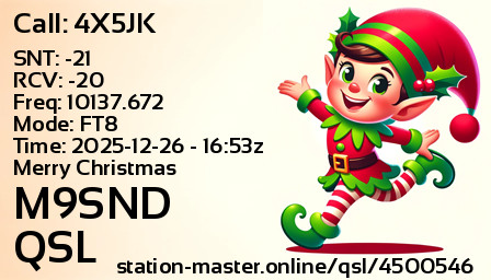 QSL Card for M9SND QSO with 4X5JK