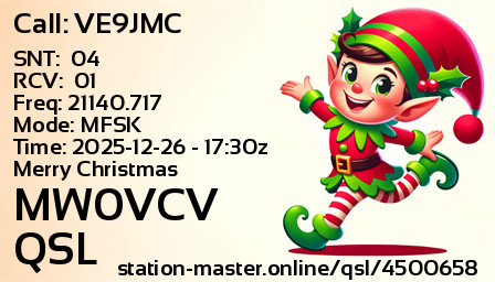 QSL Card for MW0VCV QSO with VE9JMC
