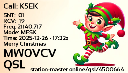 QSL Card for MW0VCV QSO with K5EK