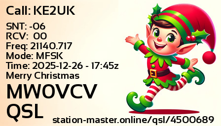 QSL Card for MW0VCV QSO with KE2UK