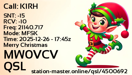 QSL Card for MW0VCV QSO with K1RH