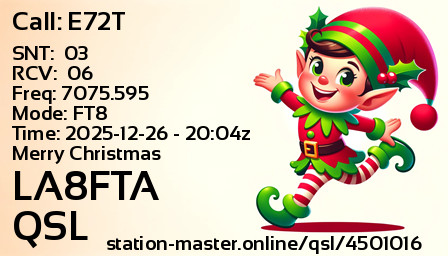 QSL Card for LA8FTA QSO with E72T