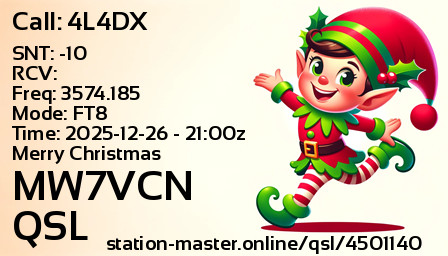 QSL Card for MW7VCN QSO with 4L4DX