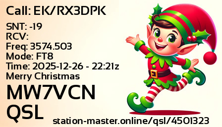 QSL Card for MW7VCN QSO with EK/RX3DPK