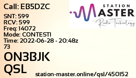 QSL Card for ON3BJK QSO with EB5DZC