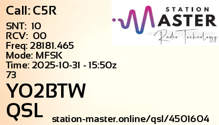QSL Card for YO2BTW QSO with C5R