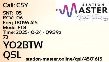 QSL Card for YO2BTW QSO with C5Y