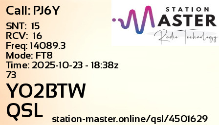 QSL Card for YO2BTW QSO with PJ6Y