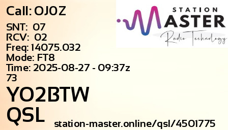 QSL Card for YO2BTW QSO with OJ0Z