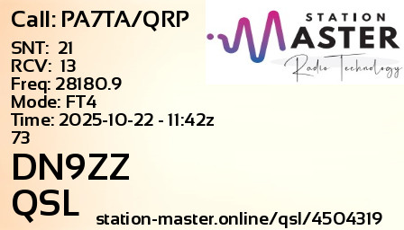 QSL Card for DN9ZZ QSO with PA7TA/QRP