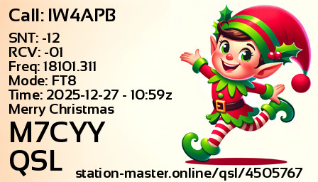 QSL Card for M7CYY QSO with IW4APB