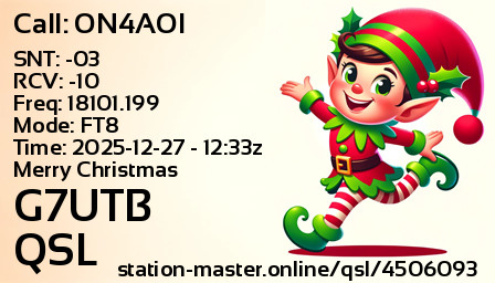 QSL Card for G7UTB QSO with ON4AOI