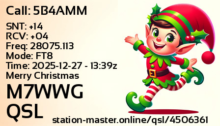 QSL Card for M7WWG QSO with 5B4AMM