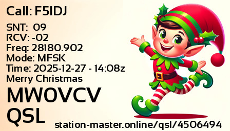QSL Card for MW0VCV QSO with F5IDJ
