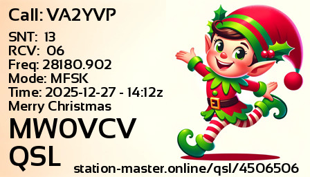 QSL Card for MW0VCV QSO with VA2YVP
